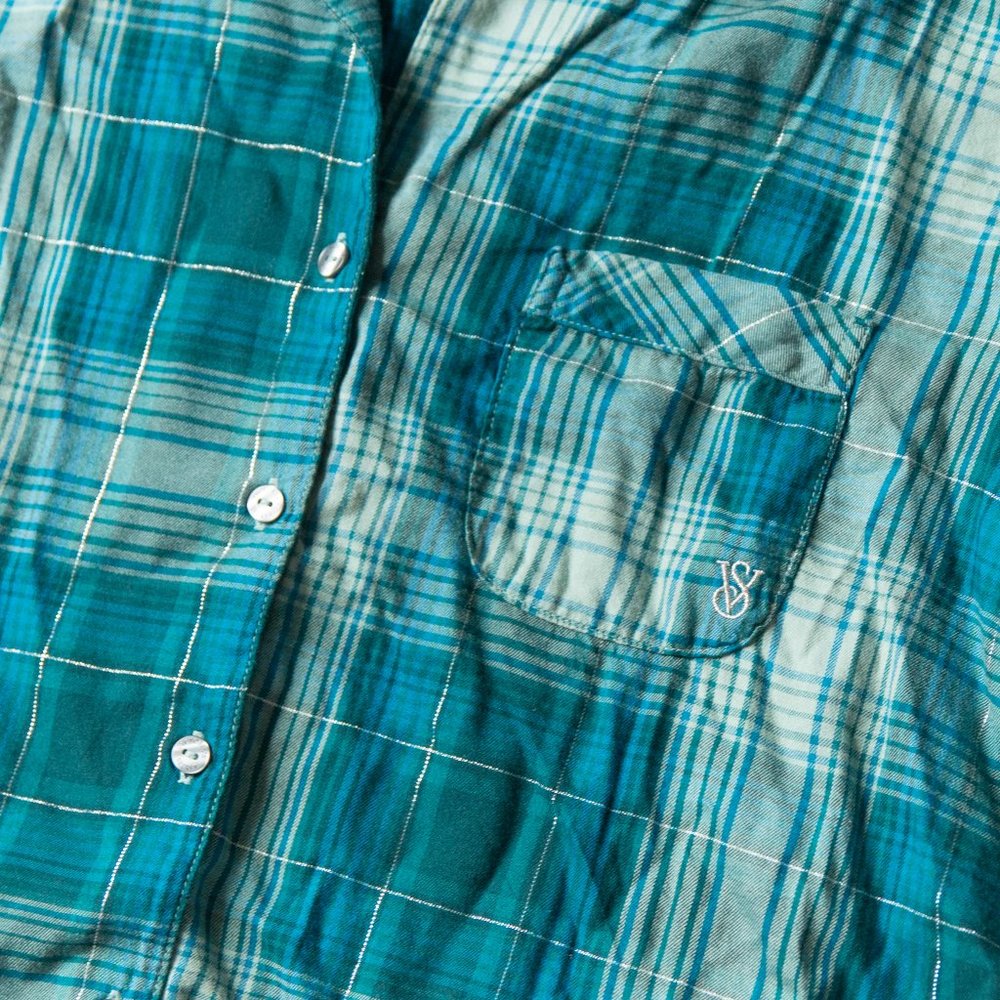 Victoria's Secret Turquoise Blue Plaid Short Sleeve Shorts Pajama Set Size Small - Picture 3 of 11